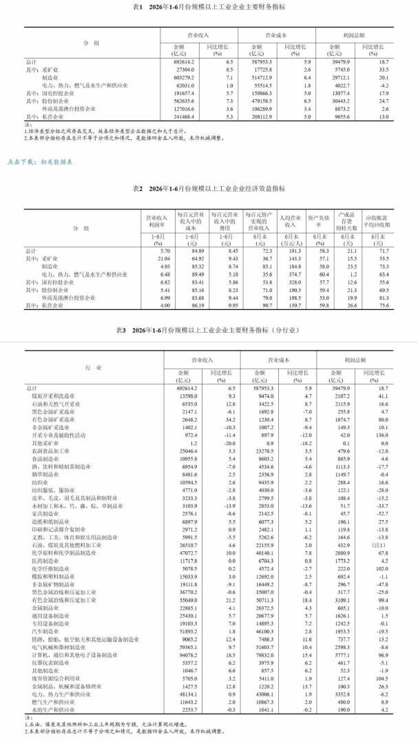 国家统计局：2026年1—6月份全国规模以上工业企业利润增长18.7% - 图片4